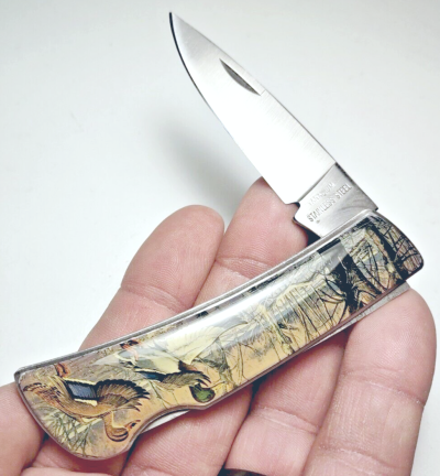 Vintage Lockback Knife with Duck Pattern